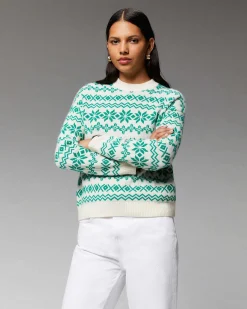 Sale FROM FUTURE Pull Col Rond Norvegien Bicolore Winter Green