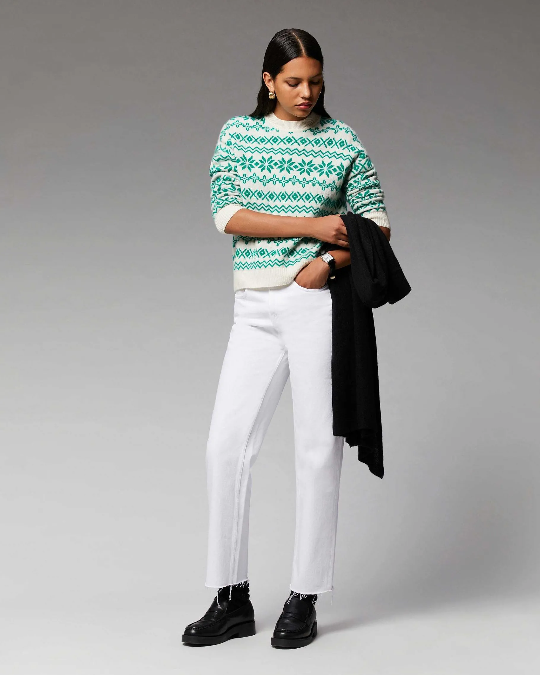Sale FROM FUTURE Pull Col Rond Norvegien Bicolore Winter Green
