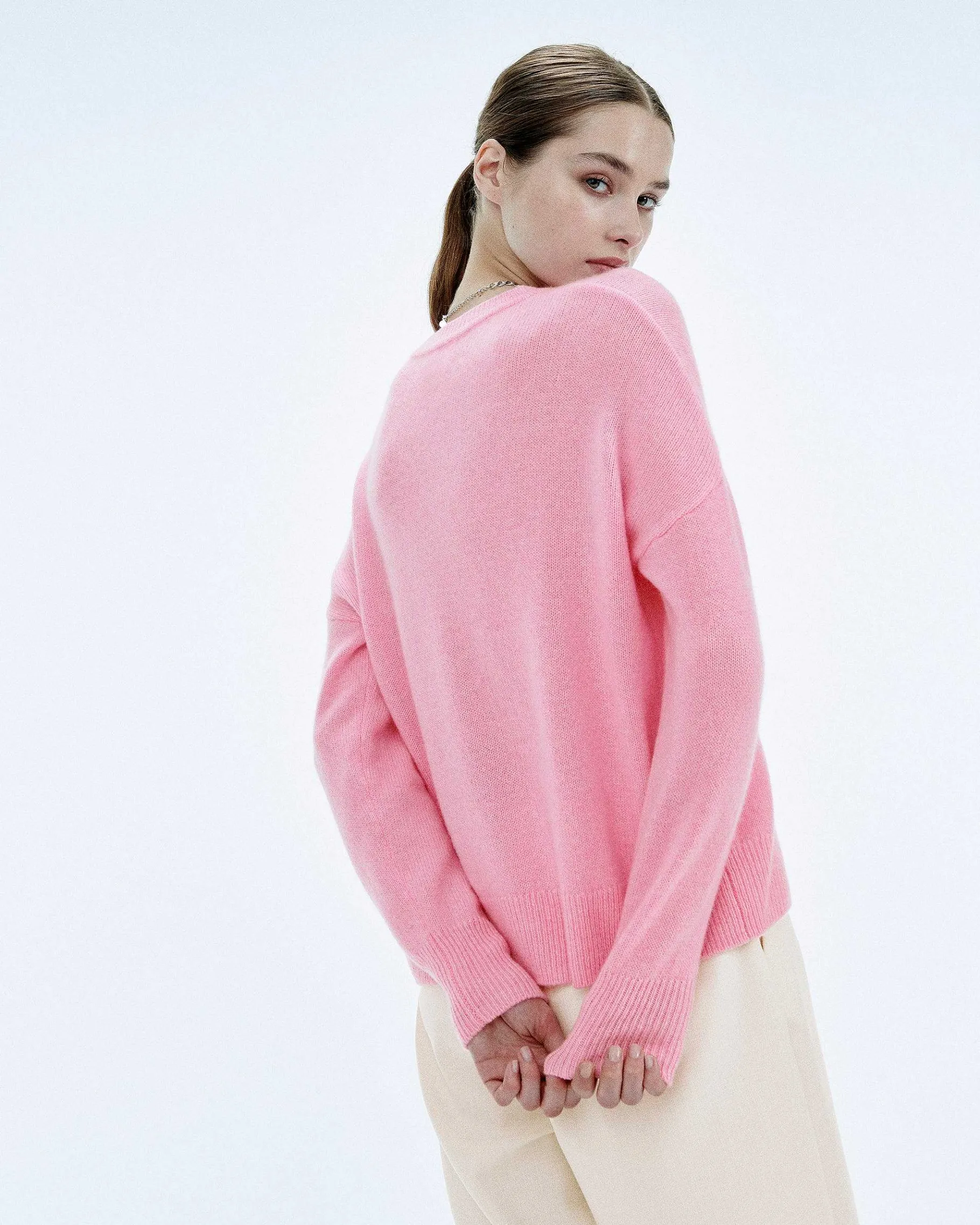 Hot FROM FUTURE Pull Col Rond Oversize Magic Pink Mouline