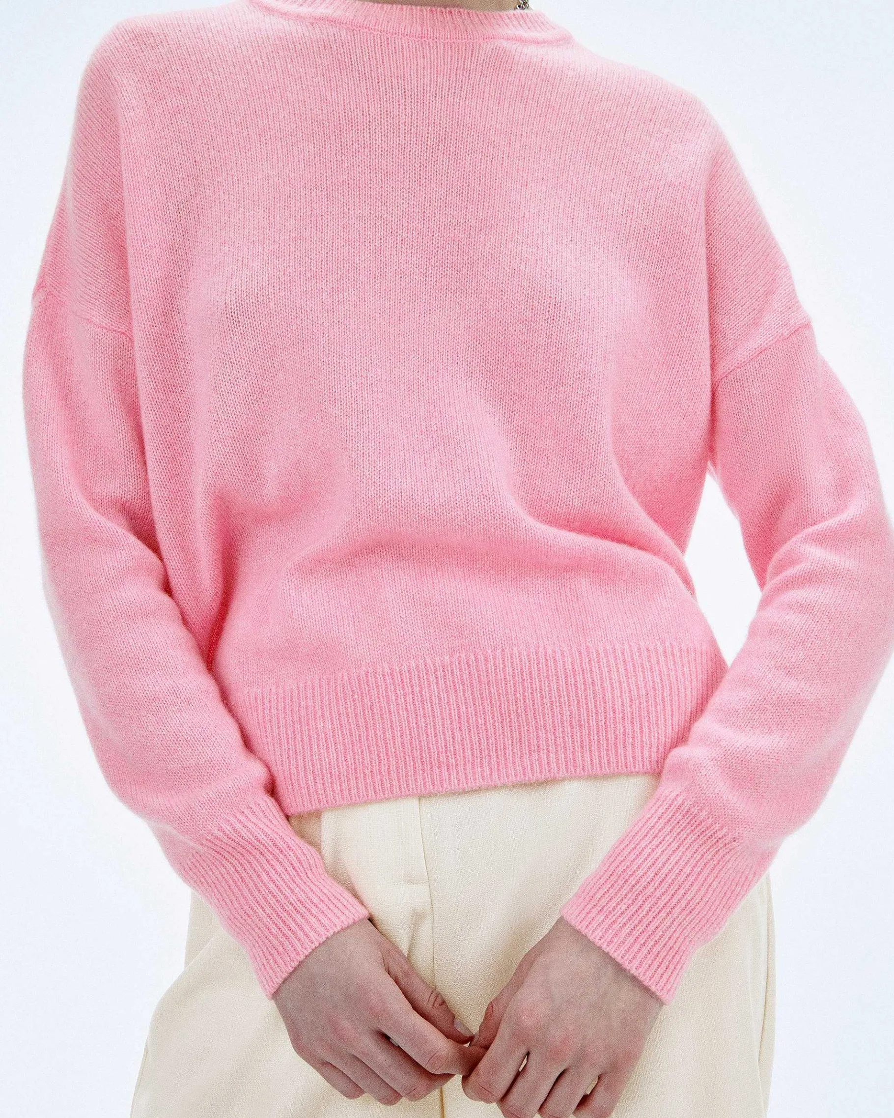 Hot FROM FUTURE Pull Col Rond Oversize Magic Pink Mouline