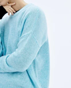 Outlet FROM FUTURE Pull Col Rond Oversize Acid Blue Mouline