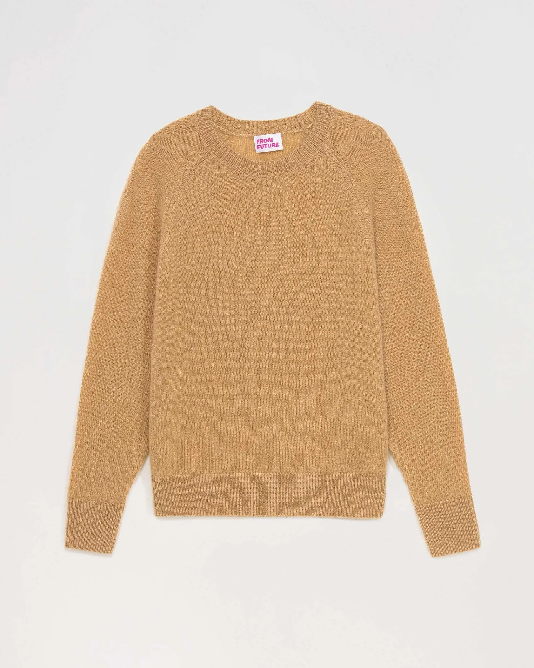 FROM FUTURE Pull Col Rond Oversize Leger Camel