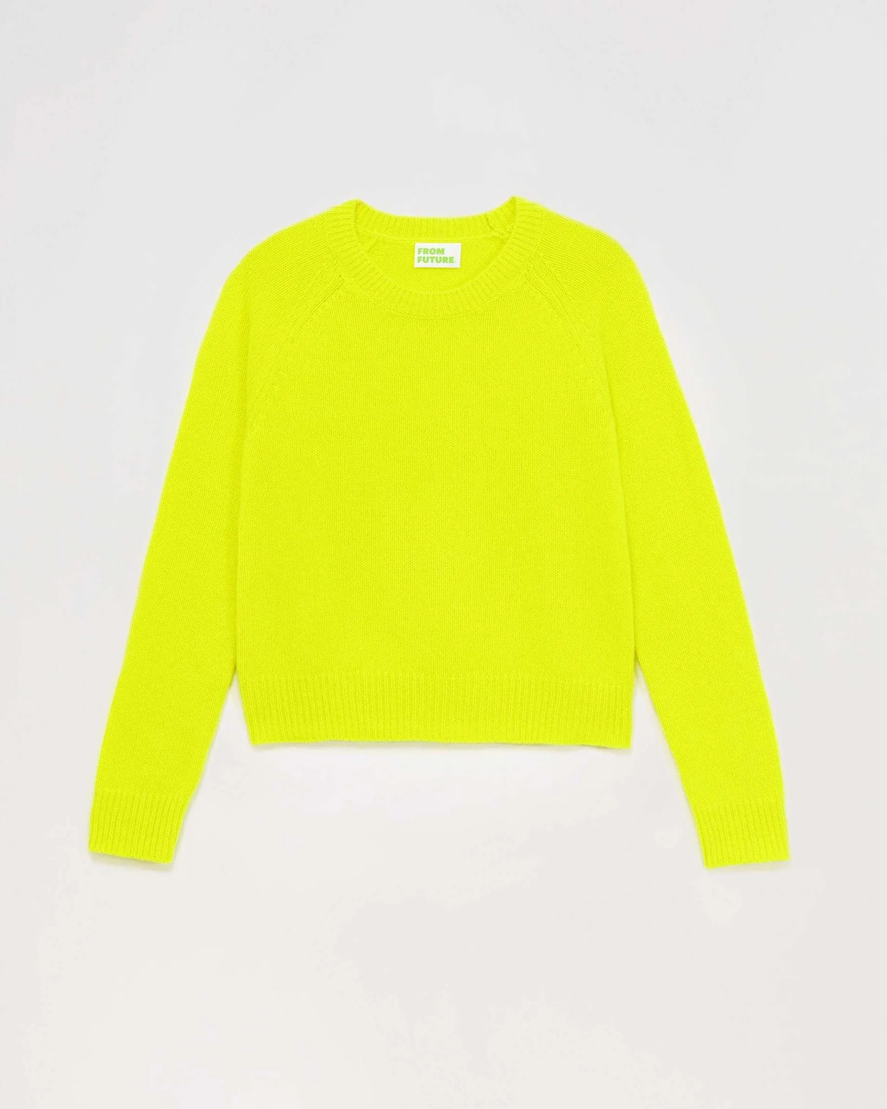 Sale FROM FUTURE Pull Col Rond Raglan Jaune Fluo