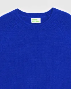 Hot FROM FUTURE Pull Col Rond Raglan Pop Blue