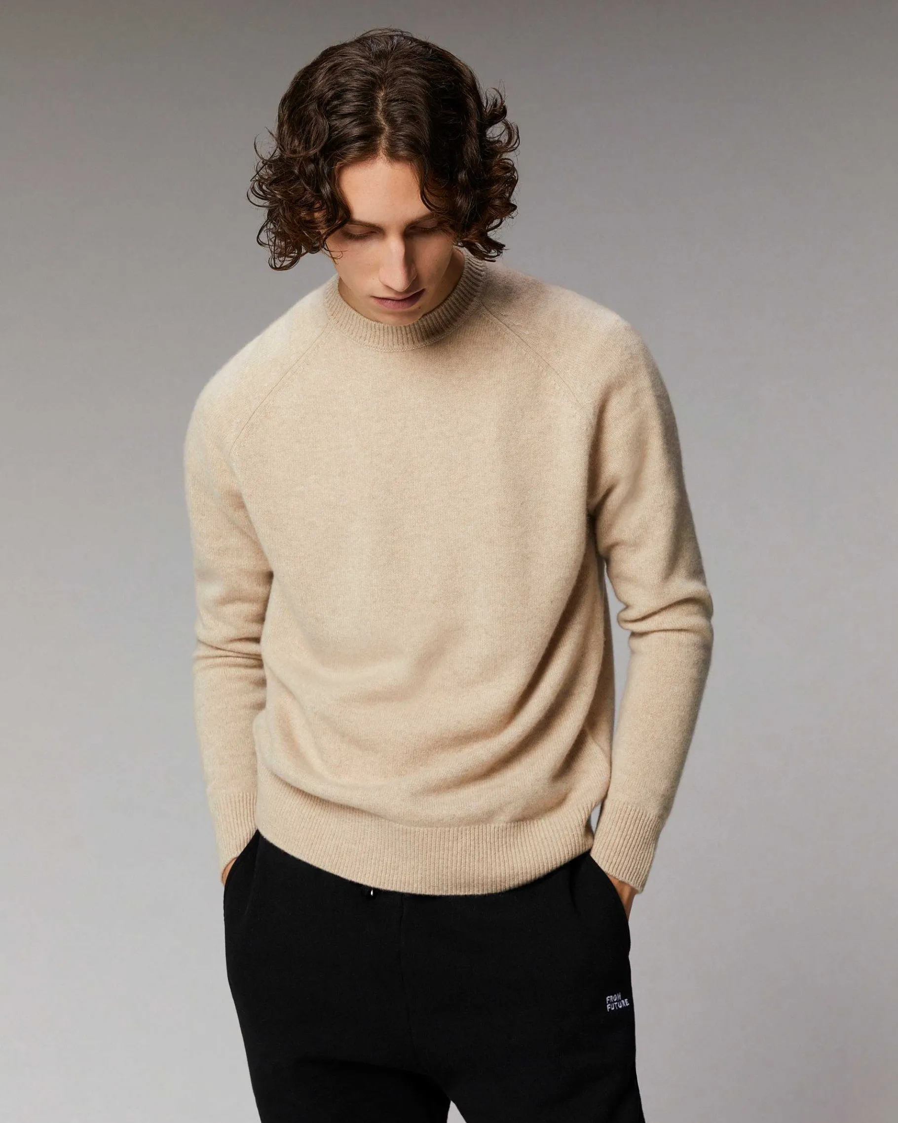 Online FROM FUTURE Pull Col Rond Raglan Beige Chine