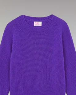 Sale FROM FUTURE Pull Col Rond Raglan Violet Fluo