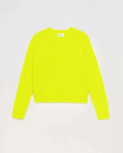 Sale FROM FUTURE Pull Col Rond Raglan Jaune Fluo