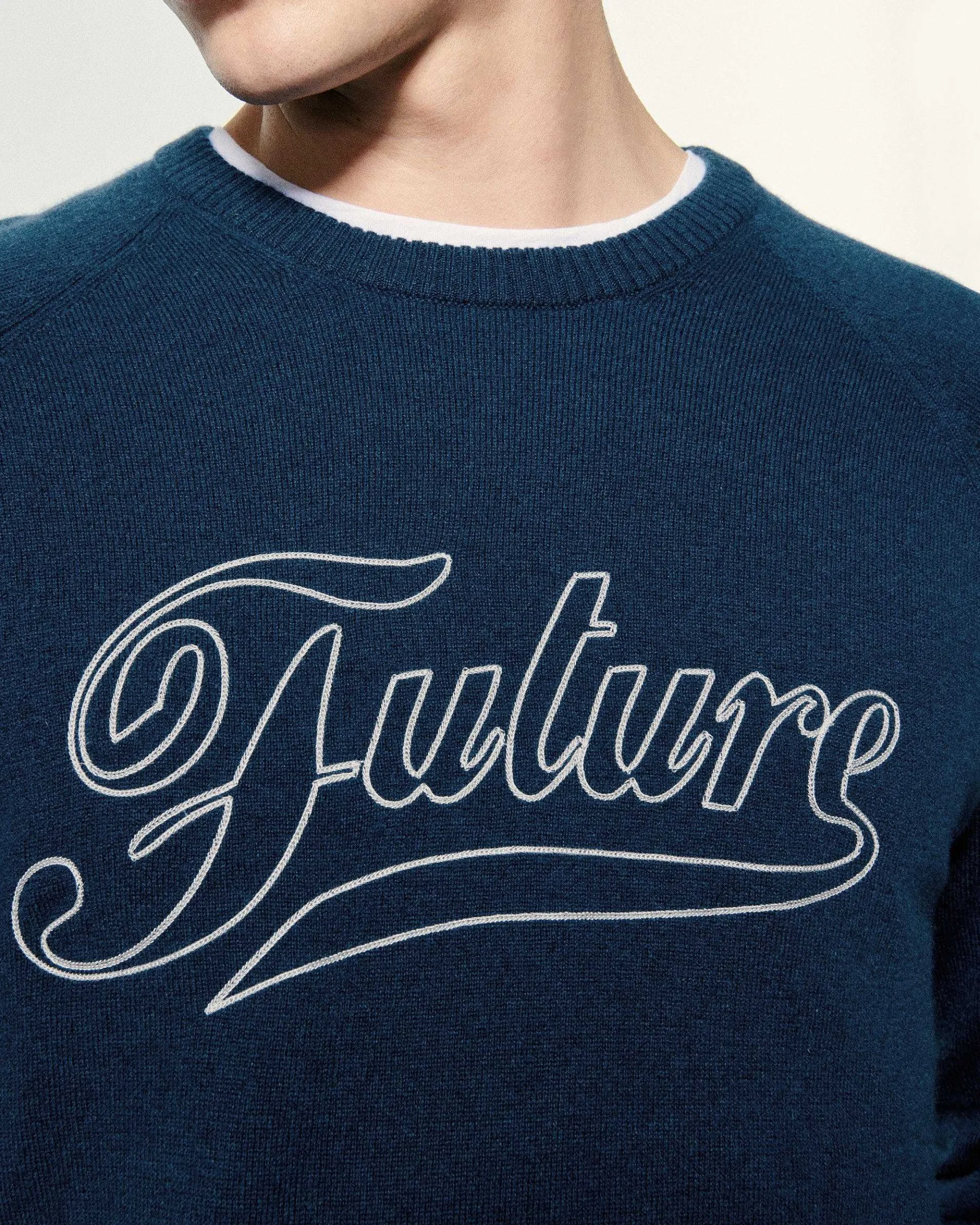 FROM FUTURE Pull Col Rond Raglan Future Midnight Blue