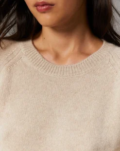 FROM FUTURE Pull Col Rond Raglan Oversize Beige Chine