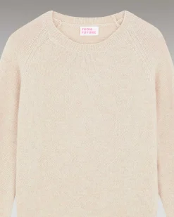 FROM FUTURE Pull Col Rond Raglan Oversize Beige Chine