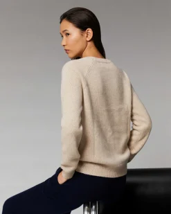Sale FROM FUTURE Pull Col Rond Raglan Oversize Beige Chine