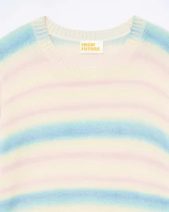Discount FROM FUTURE Pull Col Rond Rayures Fondues Multicolor