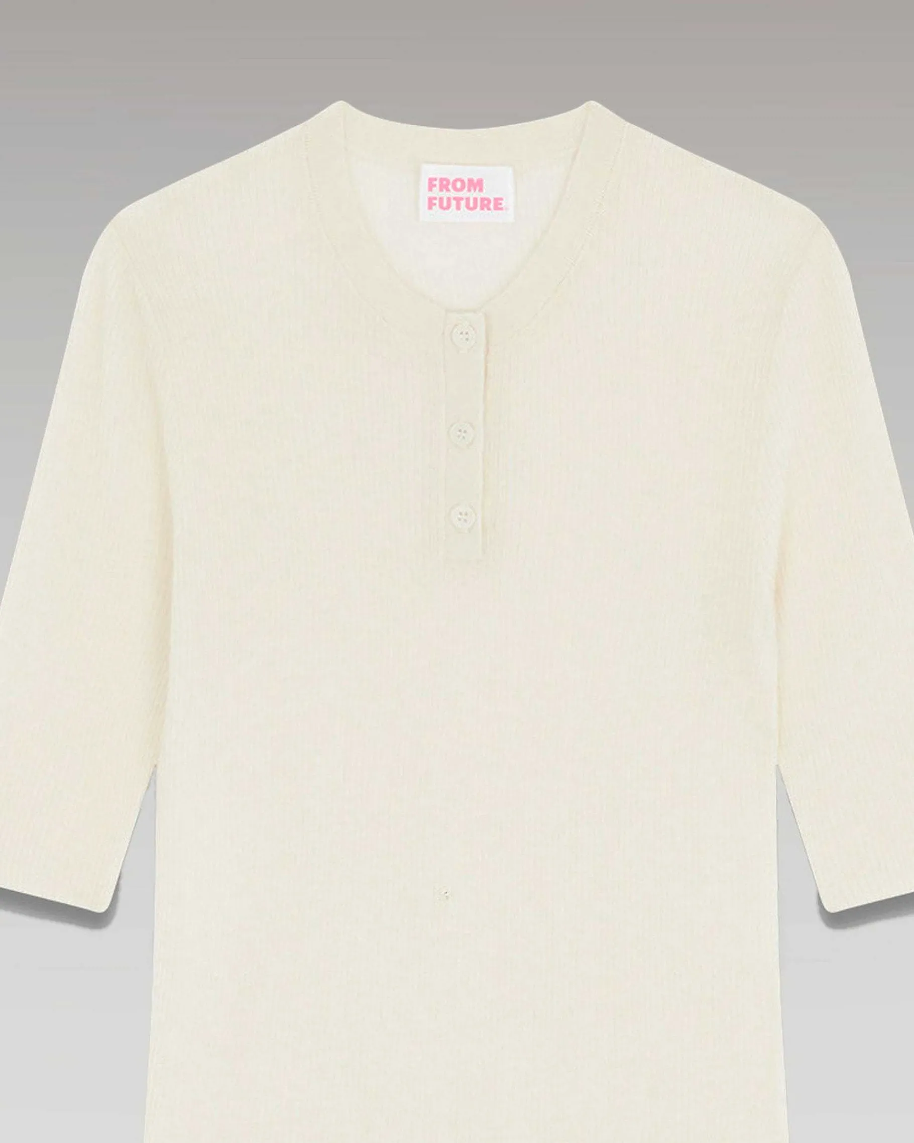 Clearance FROM FUTURE Pull Col Rond Seconde Peau Manches Courtes Ecru