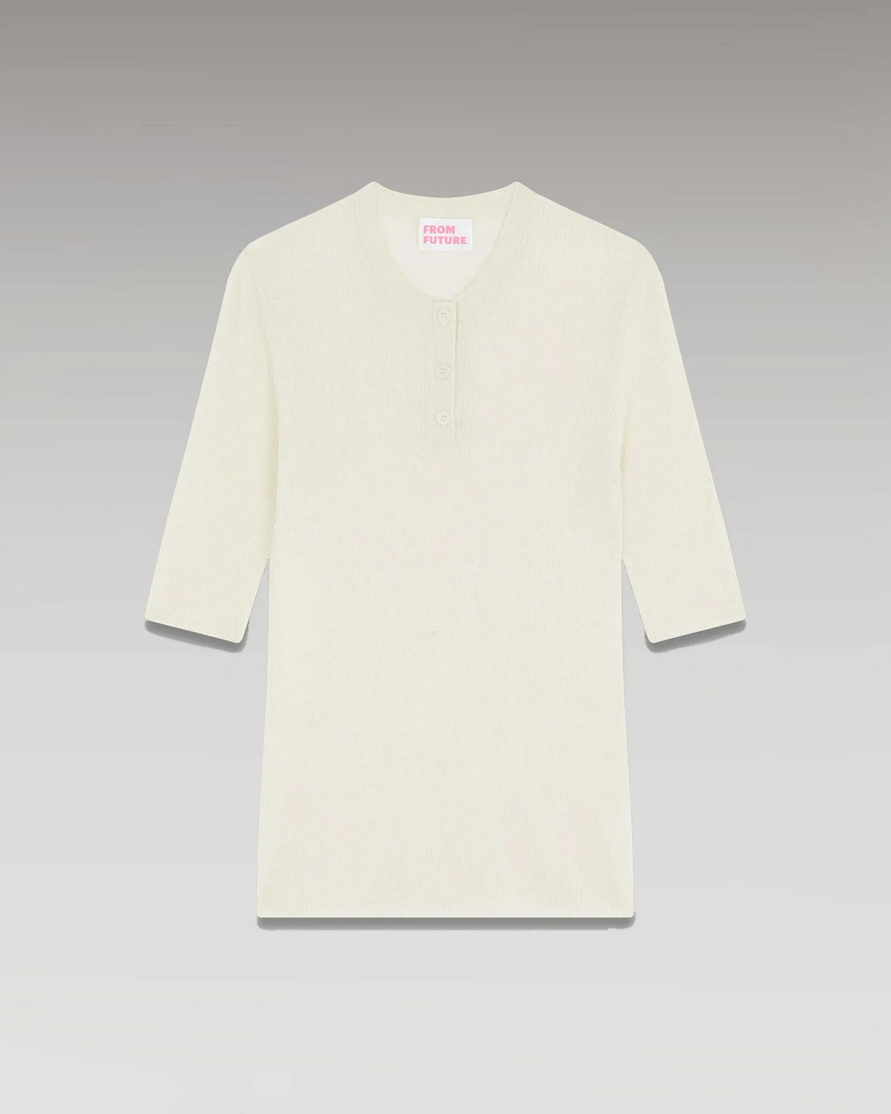 Clearance FROM FUTURE Pull Col Rond Seconde Peau Manches Courtes Ecru