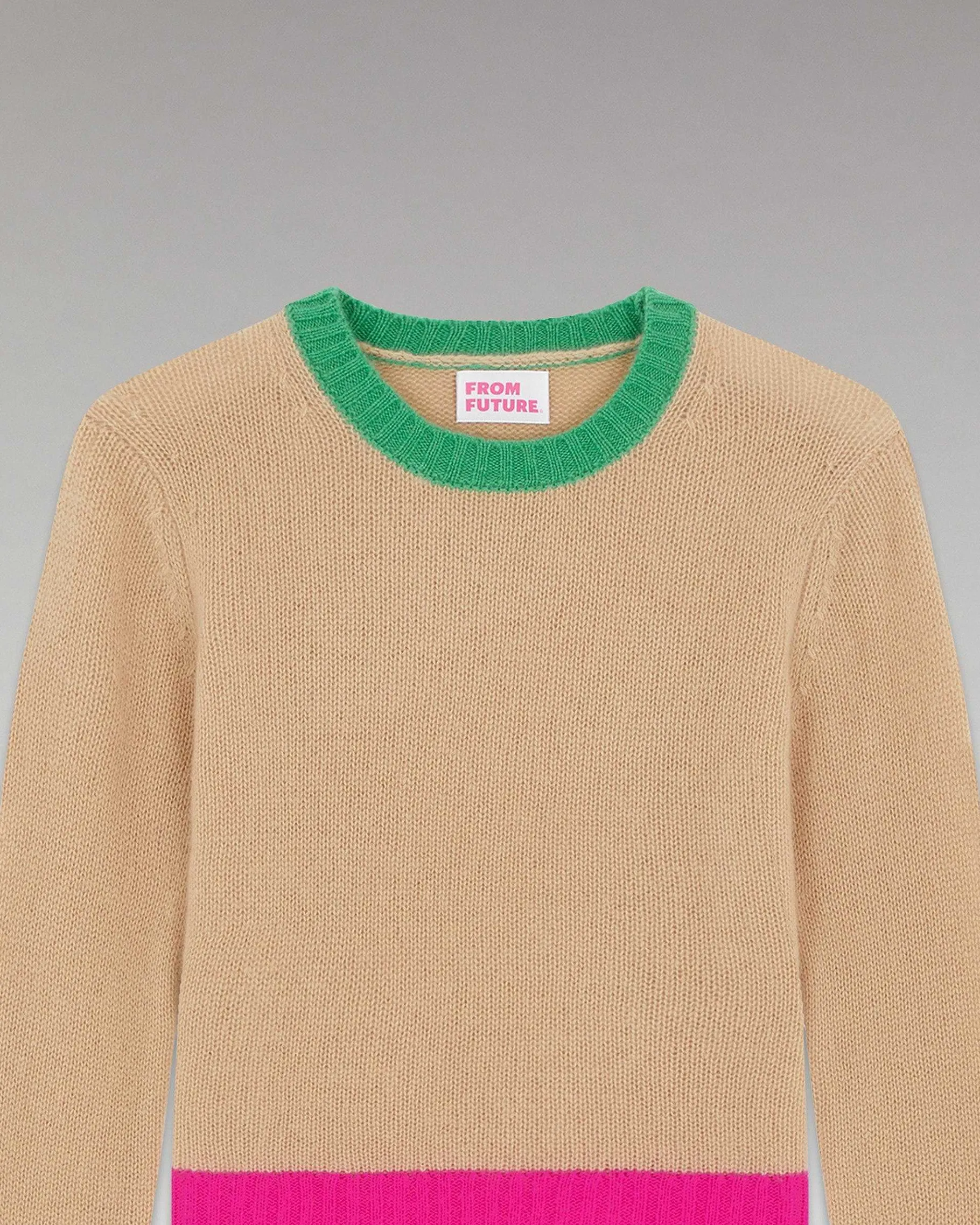 Discount FROM FUTURE Pull Col Rond Tricolore Beige