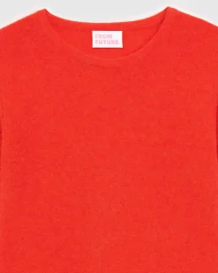 Hot FROM FUTURE Pull Col Rond T-Shirt Leger Rouge Vif