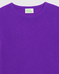 New FROM FUTURE Pull Col Rond T-Shirt Leger Violet Fluo