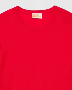 Sale FROM FUTURE Pull Col Rond Uni Rouge Vif