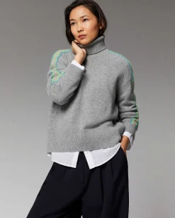 Sale FROM FUTURE Pull Col Roule Bandes Bicolore Forest Green
