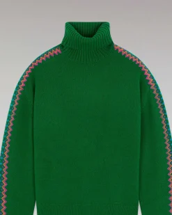 Sale FROM FUTURE Pull Col Roule Bandes Bicolore Forest Green