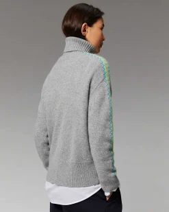 Best FROM FUTURE Pull Col Roule Bandes Bicolore Gris Chine Fonce