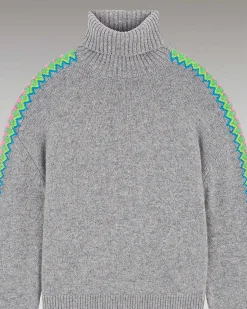 Best FROM FUTURE Pull Col Roule Bandes Bicolore Gris Chine Fonce