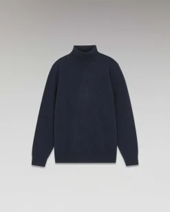 Outlet FROM FUTURE Pull Col Roule Basique Bleu Chine