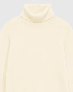 New FROM FUTURE Pull Col Roule Basique Ecru
