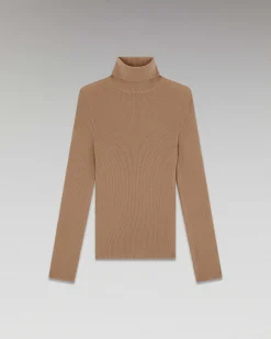Outlet FROM FUTURE Pull Col Roule Basique Camel