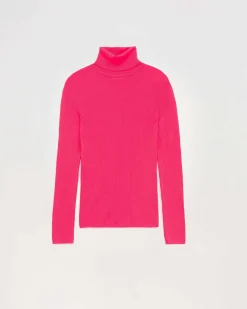 New FROM FUTURE Pull Col Roule Basique Winter Fuschia
