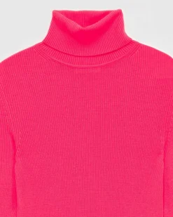 New FROM FUTURE Pull Col Roule Basique Winter Fuschia