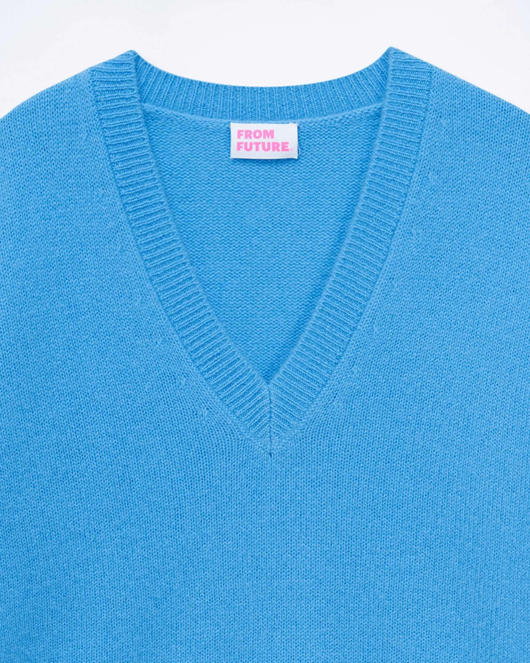 Sale FROM FUTURE Pull Col V Bandes Bicolores Manches Magic Blue
