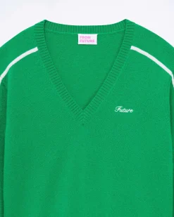 Discount FROM FUTURE Pull Col V Bandes Fines Future Tropical Green