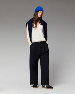 Sale FROM FUTURE Pull Col V Bandes Manches Multicolore Navy
