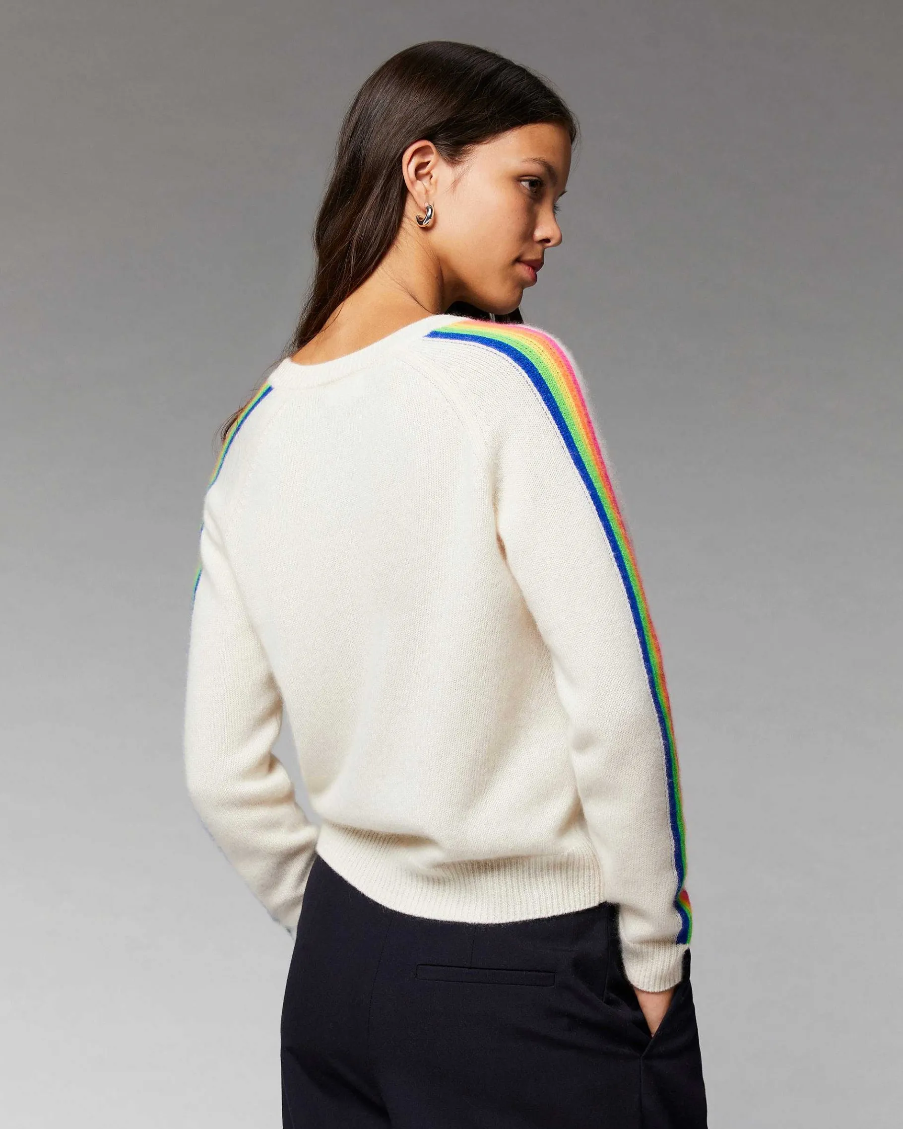 Sale FROM FUTURE Pull Col V Bandes Manches Multicolore Navy