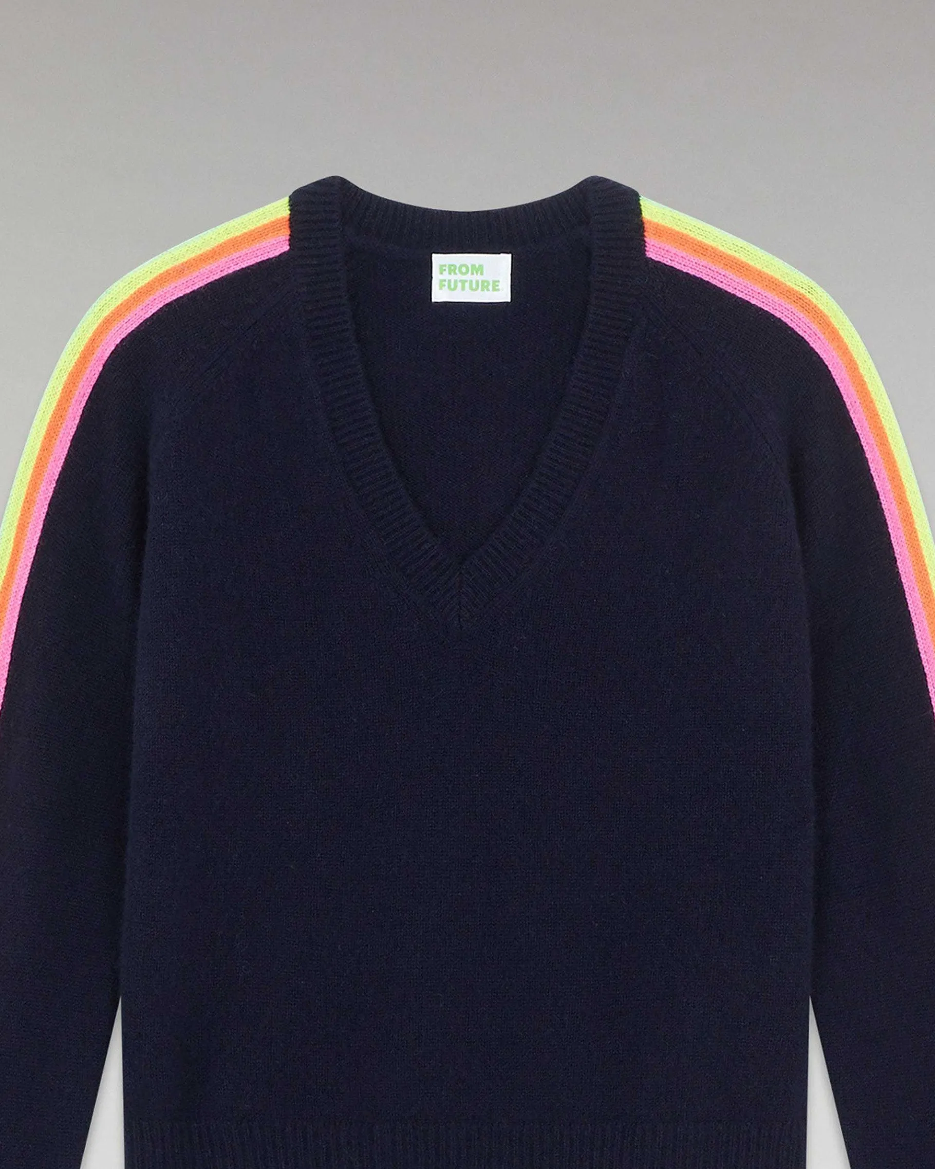 Sale FROM FUTURE Pull Col V Bandes Manches Multicolore Navy