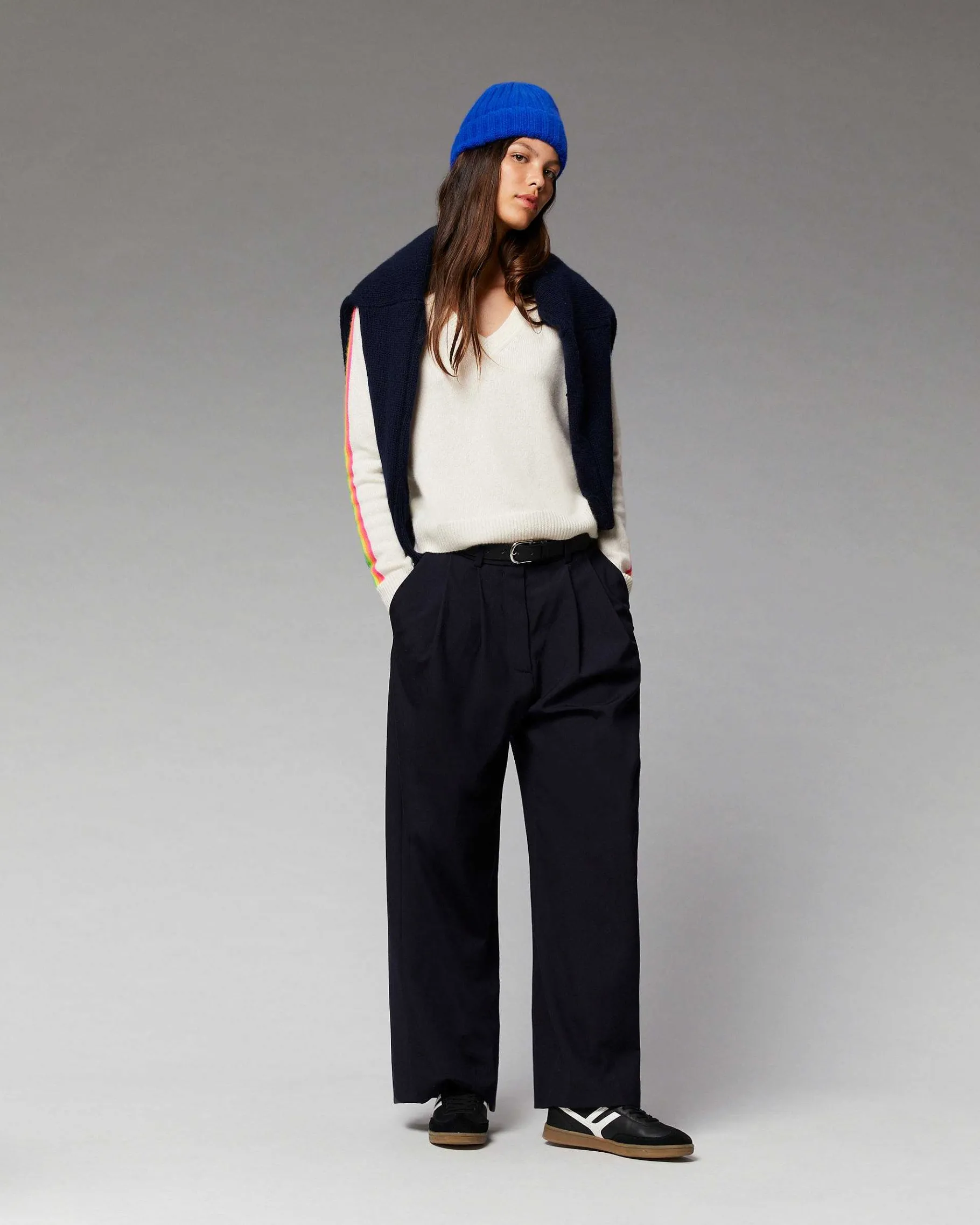 Best FROM FUTURE Pull Col V Bandes Manches Multicolore Navy