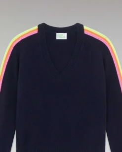 Best FROM FUTURE Pull Col V Bandes Manches Multicolore Navy