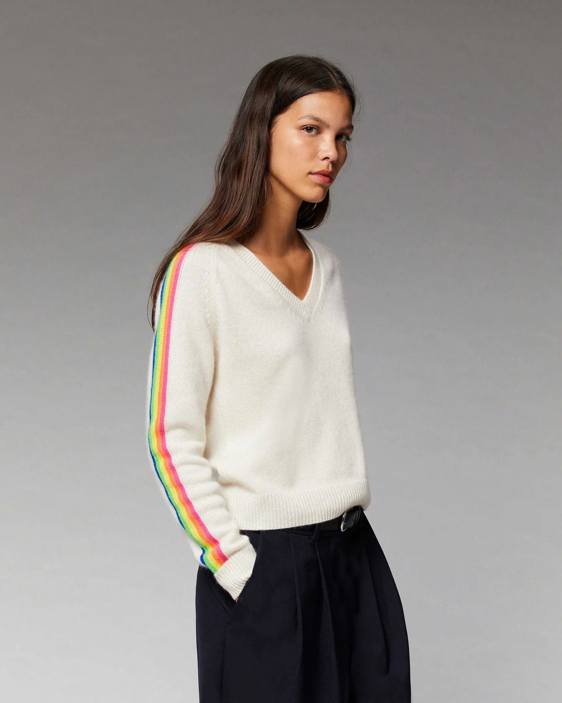 Best FROM FUTURE Pull Col V Bandes Manches Multicolore Navy