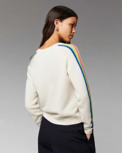 Clearance FROM FUTURE Pull Col V Bandes Manches Multicolore Ecru