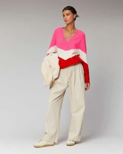Hot FROM FUTURE Pull Col V Bandes Tricolore Leger Power Red