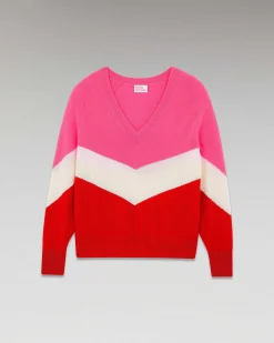 Hot FROM FUTURE Pull Col V Bandes Tricolore Leger Power Red