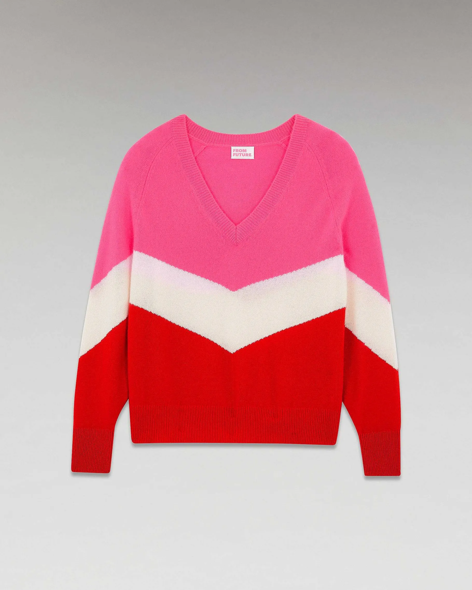 Hot FROM FUTURE Pull Col V Bandes Tricolore Leger Power Red