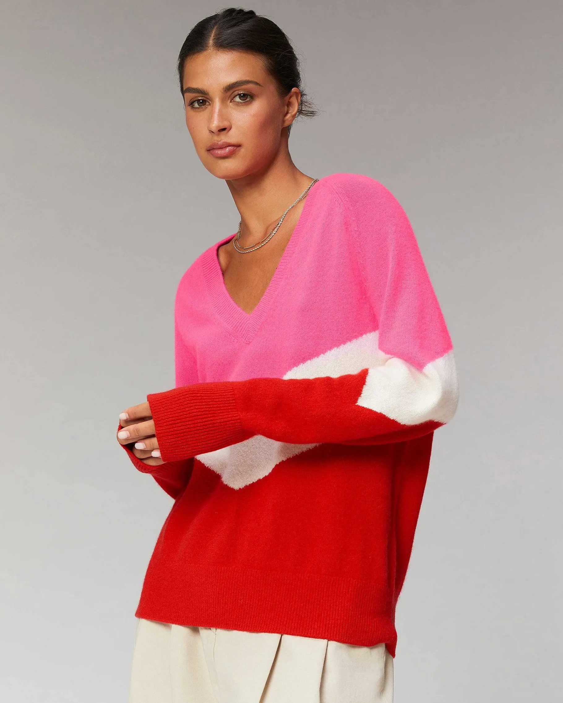 Hot FROM FUTURE Pull Col V Bandes Tricolore Leger Power Red