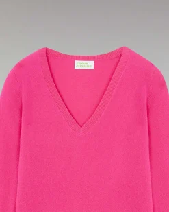 Hot FROM FUTURE Pull Col V Basique Winter Fuschia