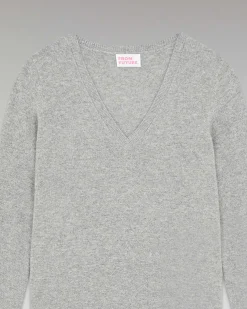 Hot FROM FUTURE Pull Col V Basique Gris Chine Fonce