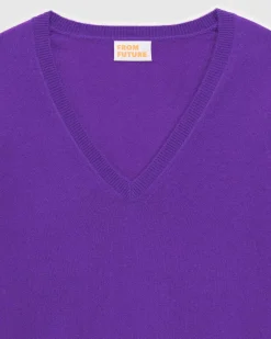 Hot FROM FUTURE Pull Col V Basique Violet Fluo
