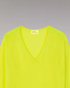 Online FROM FUTURE Pull Col V Oversize Jaune Fluo
