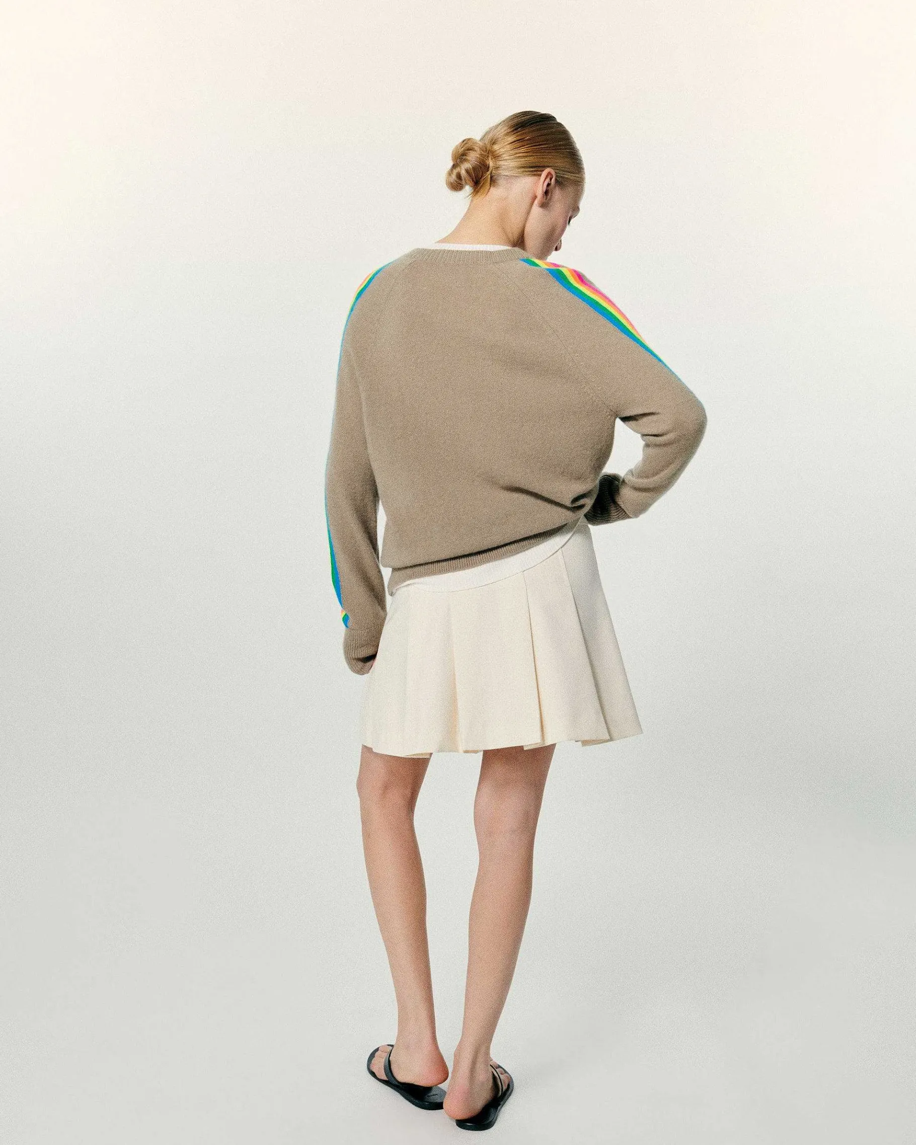 Online FROM FUTURE Pull Col V Oversize Bande Manches Multico Tropical Taupe