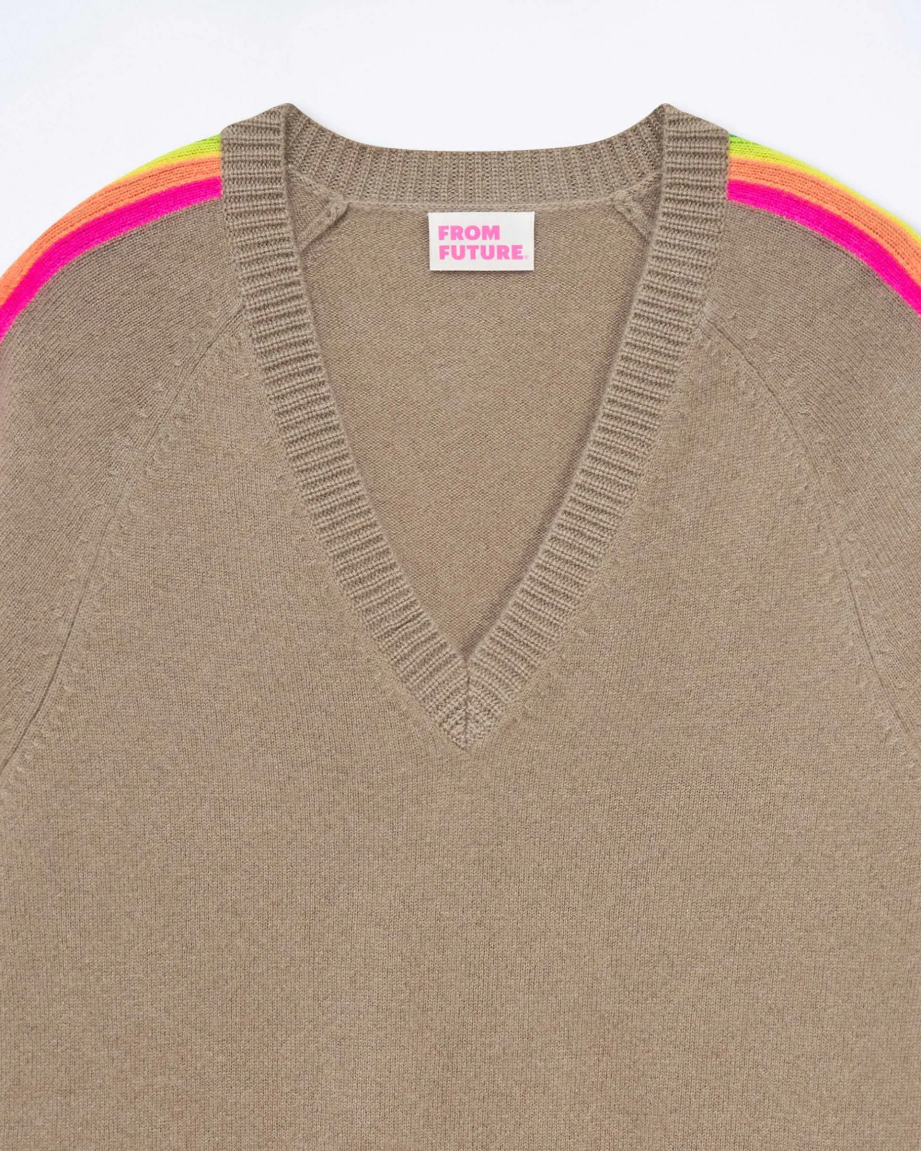 Online FROM FUTURE Pull Col V Oversize Bande Manches Multico Tropical Taupe